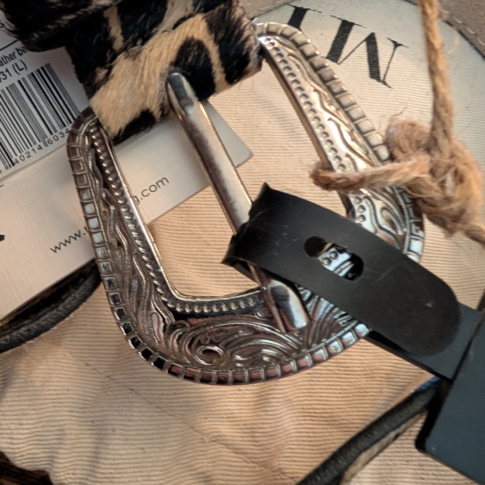 Myra Bag Black and White Cowhide Print Belt with Silver Buckle - Picture 4 of 13